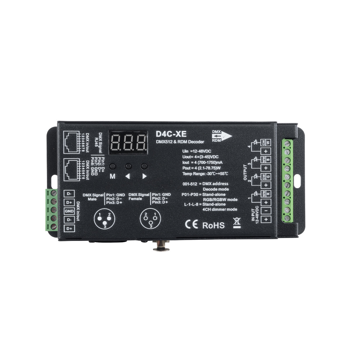 GloboStar® 73147 D4C-XE SKYDANCE DC DMX512 Constant Current & RDM Decoder 4 Καναλιών DC 12-48V 4 x 1.75A 315W - Max 7A 315W - IP20 Π16.5 x Π7 x Υ3.7cm - 5 Χρόνια Εγγύηση - ledmania.gr