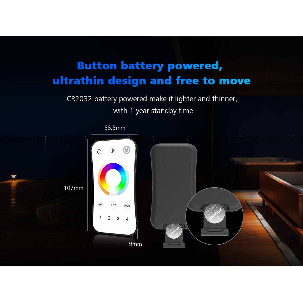 GloboStar® 73158 R9 SKYDANCE Ασύρματο Χειριστήριο RF 2.4Ghz 1 Group για όλα τα Πολύχρωμα SKYDANCE Controller DC 3V 1 x CR2032 - IP20  Μ10.7 x Π5.8 x Υ1cm - 5 Χρόνια Εγγύηση - ledmania.gr