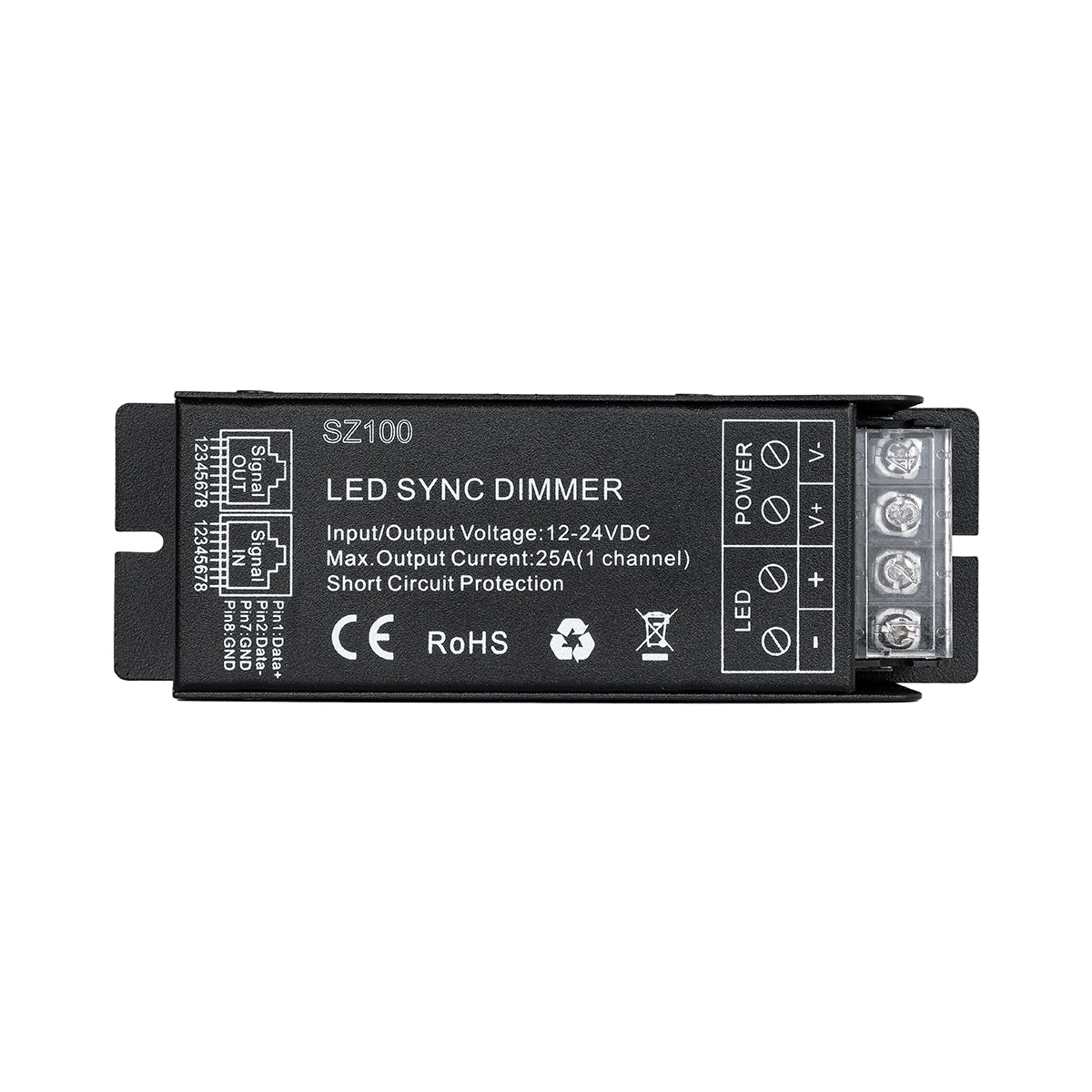 GLOBOSTAR® DIMMERIO 73311 Σετ Dimmer με RF Ασύρματο Χειριστήριο με 1 x 25A 600W Κανάλι DC 12-24V 25A 600W Max IP20 - RF2.4Ghz SYNC - Μ12.7 x Π4 x Υ3.2cm - 2 Χρόνια Εγγύηση