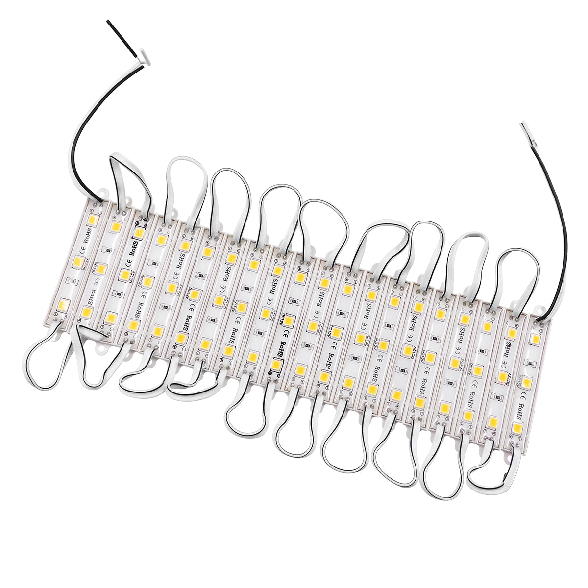 GLOBOSTAR® MODULARI 73702 Module LED 0.8W 70lm 120° DC 12V Αδιάβροχο IP66 3 x SMD5050 Chip Θερμό Λευκό 2700K Dimmable - Μ8.7 x Π1.3 x Υ0.5cm - Πακέτο 20 Τεμαχίων - 3 Χρόνια Εγγύηση
