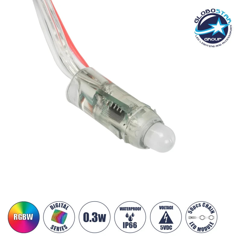 GLOBOSTAR® MODULARI 73720 Digital Pixel Module LED 0.3W 24lm 120° DC 5V Αδιάβροχο IP66 Πολύχρωμο RGBW Dimmable - Μ3.7 x Π1.4 x Υ1.4cm - Πακέτο 50 Τεμαχίων - 3 Χρόνια Εγγύηση