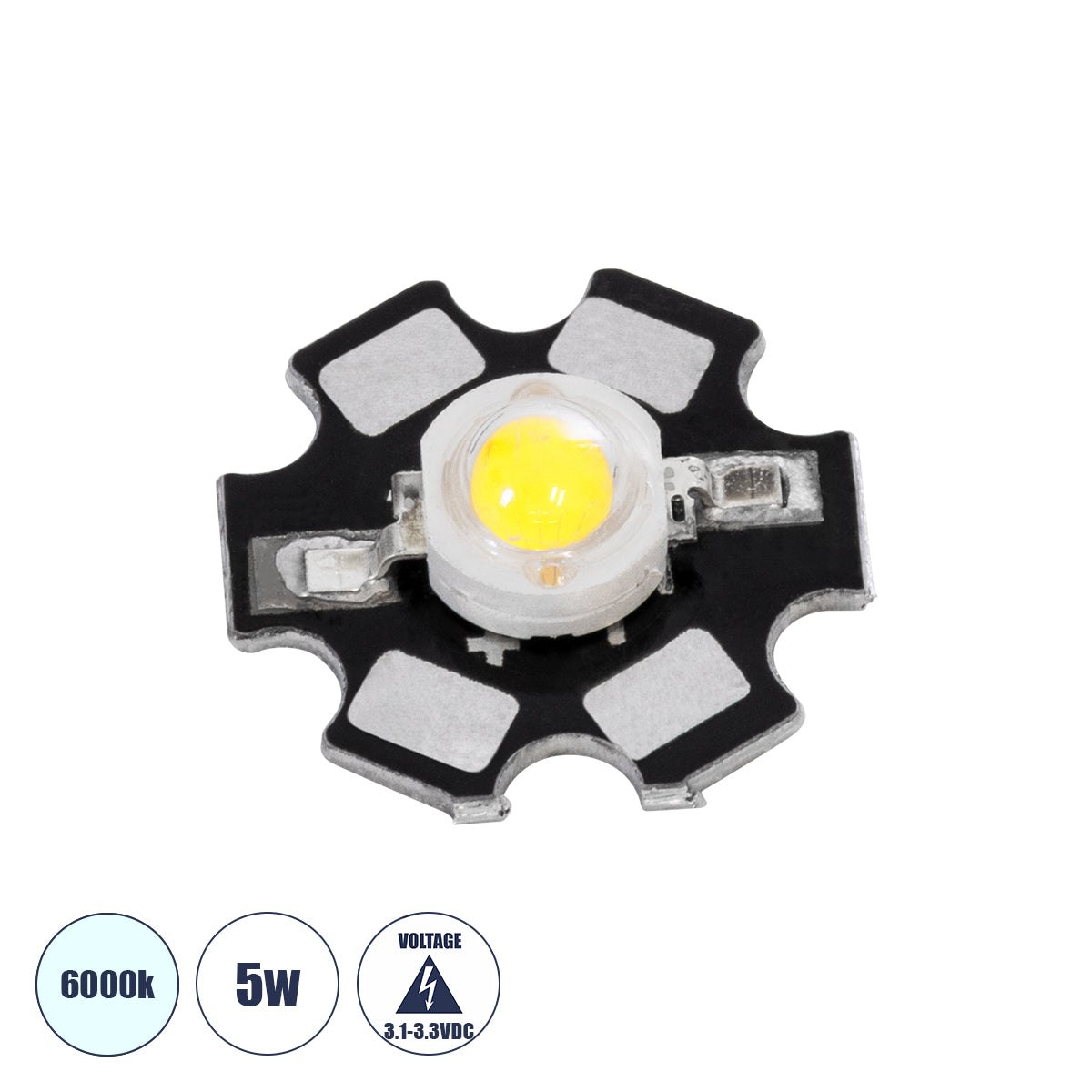 GLOBOSTAR® STARCHIP 73742 High Power Star LED 5W 500lm 90° DC 3.2V IP20 Ψυχρό Λευκό 6000K Dimmable - Sanan Chip - Μ2 x Π2 x Υ0.6cm - 2 Χρόνια Εγγύηση
