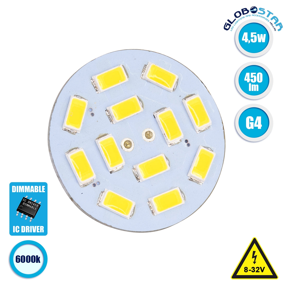 GloboStar® 76102 Λάμπα G4 Back Pin LED 12 SMD 5630 4.5W 8V-32V 450lm 120° Ψυχρό Λευκό 6000K Dimmable - ledmania.gr