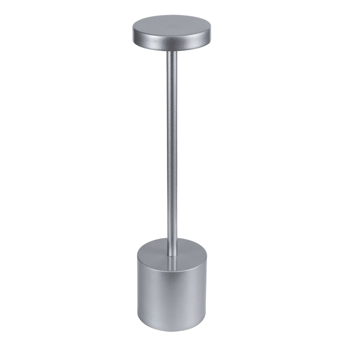 GloboStar® JOJO 76521 Μοντέρνο Επιτραπέζιο Φωτιστικό Πορτατίφ LED 1.5W 105lm 120° DC 5V Επαναφορτιζόμενο με Μπαταρία Li-ion 1800mAh - Διακόπτη Αφής με 3 Εναλλαγές Φωτισμού CCT Θερμό - Φυσικό - Ψυχρό 1500K - 4500K - 6000K Dimmable - D8 x H34cm - Ασημί - ledmania.gr