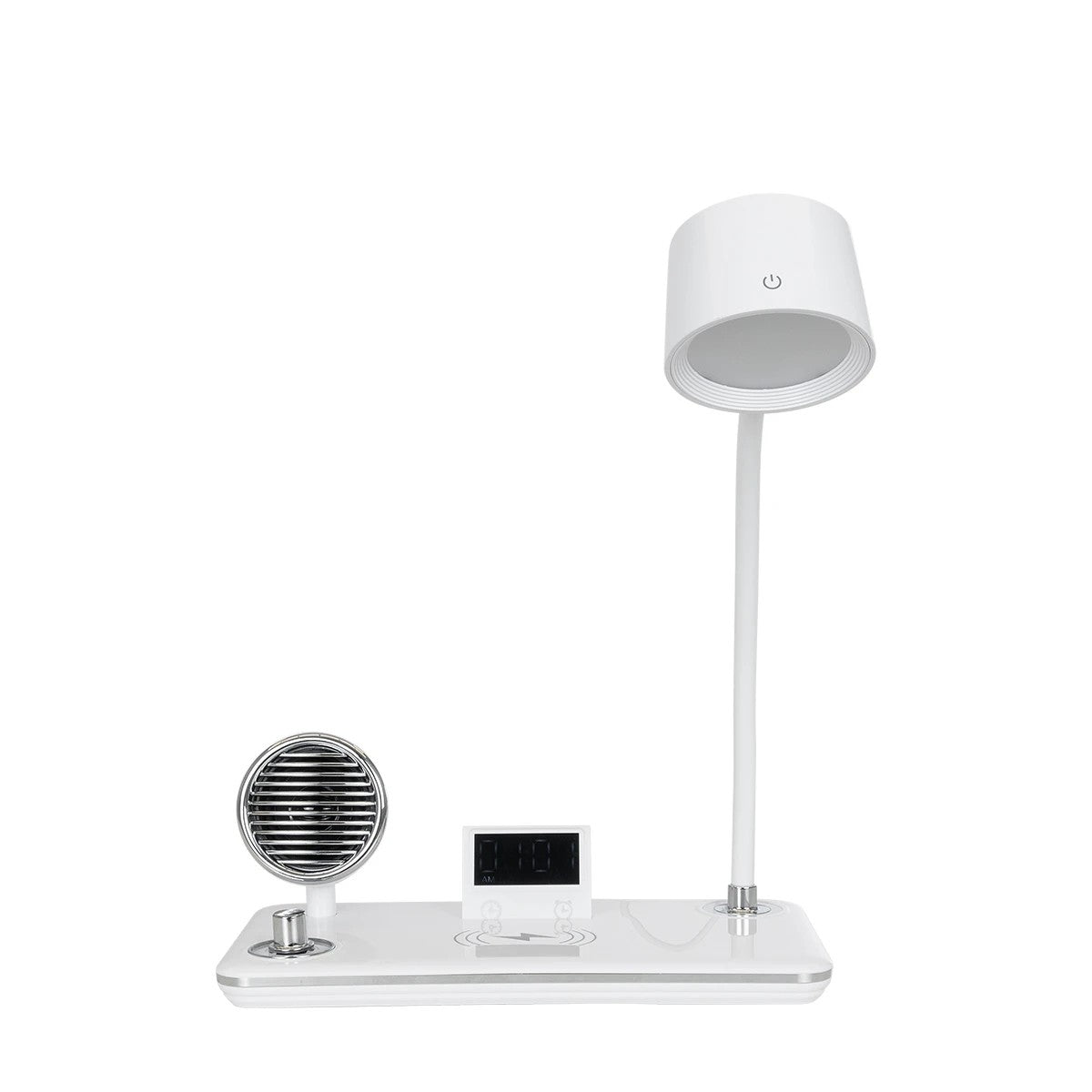 GLOBOSTAR® OLDY 76557 Μοντέρνο Επιτραπέζιο Φωτιστικό Γραφείου με Ασύρματη Φόρτιση 15W 3A, 5W Bluetooth Ηχείο & Ψηφιακό Ρολόι LED 3W 300lm 120° DC 5V με USB-C IP20 Ρυθμιζόμενο Λευκό CCT με Αφή 2700K/4500K/6000K Dimmable - Sanan SMD Chip - Λευκό - Μ13 x ... - ledmania.gr