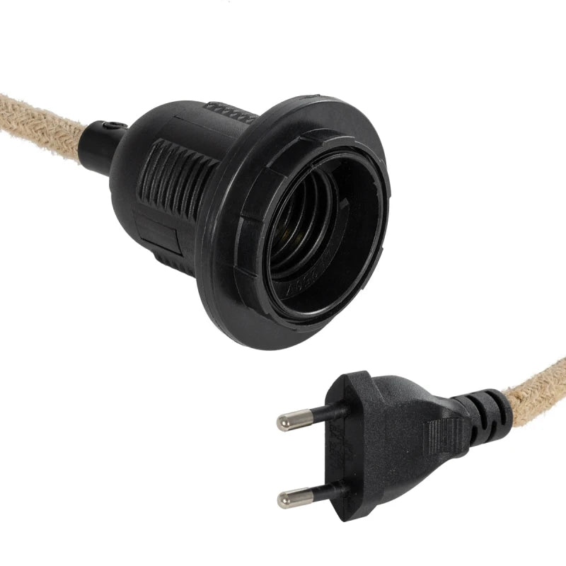 GLOBOSTAR® WHIP 77660 Μοντέρνο DIY Φωτιστικό με Υφασμάτινο Καλώδιο, Ντουί 1 x E27, Διακόπτη On/Off & Πρίζα AC 220-240V IP20 - Μπεζ & Μαύρο - Μ140 x Π5.8 x Υ5.8cm - ledmania.gr