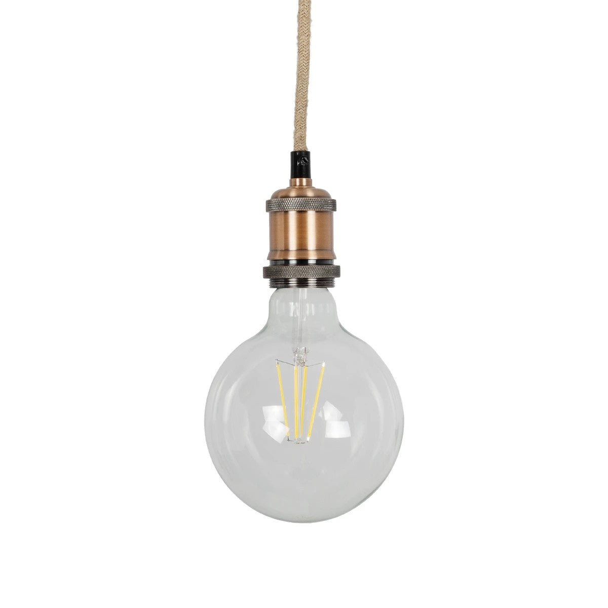 GLOBOSTAR® WHIP 77662 Μοντέρνο DIY Φωτιστικό με Υφασμάτινο Καλώδιο, Ντουί 1 x E27, Διακόπτη On/Off & Πρίζα AC 220-240V IP20 - Μπεζ & Χάλκινο - Μ150 x Π4 x Υ4cm