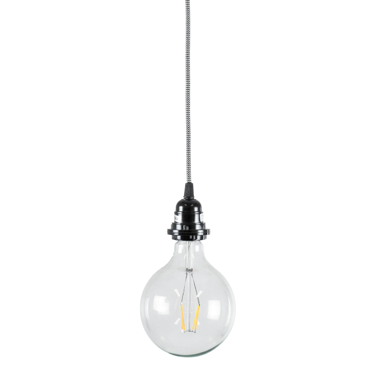 GloboStar® 77668 Μοντέρνο Κρεμαστό Φωτιστικό Ανάρτηση Μονόφωτο 1 x E27 IP2 Μαύρο & Άσπρο Ύφασμα με Μαύρο Πλαστικό - Μ5.8 x Π5.8 x Υ140cm - ledmania.gr