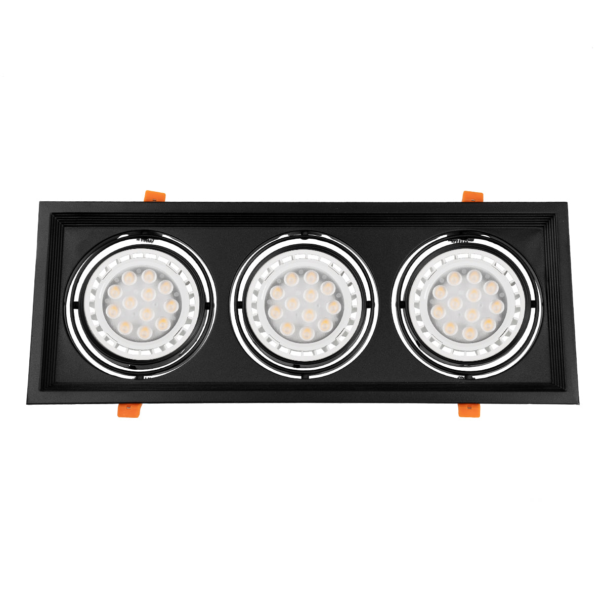 GLOBOSTAR® VITA 77857 Χωνευτή Κινούμενη Βάση για 3 x Σποτ AR111 με Ντουί GU10/GU5.3 IP20 - Μαύρο Ματ - Μ48.7 x Π18 x Υ5.5cm / Q47.5 x 17cm - ledmania.gr
