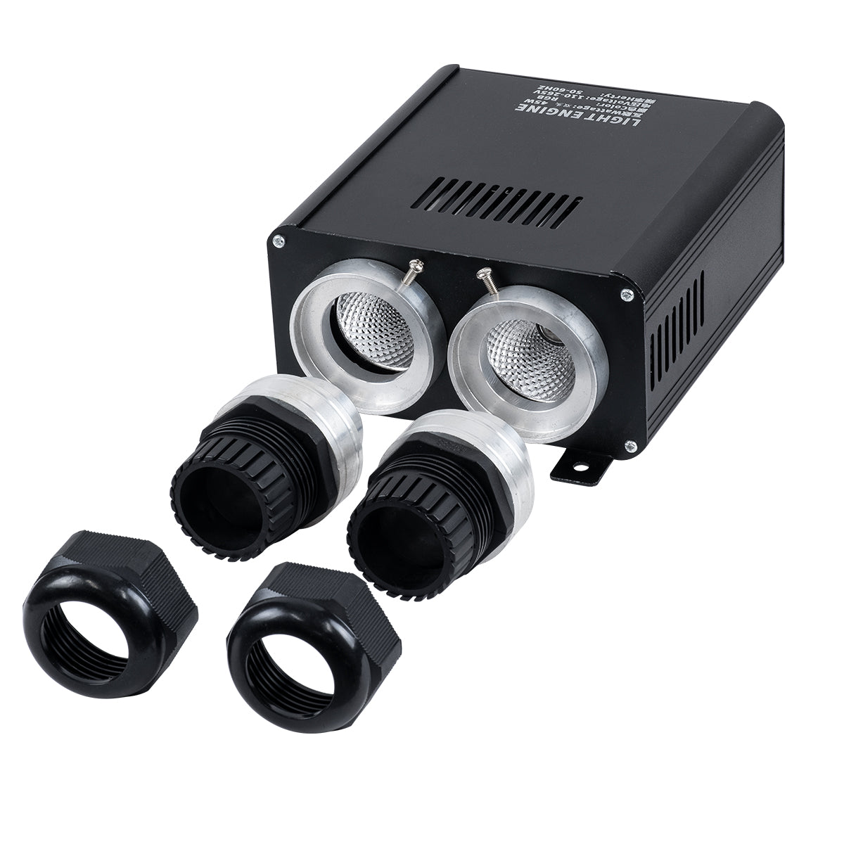 GloboStar® 78566 Μηχανή Οπτικής Ίνας Διπλής Κεφαλής - Fiber Optic Light Machine Double Head LED 45W AC 220-240V με Ασύρματο Χειριστήριο RF 2.4Ghz Μ16 x Π26 x Υ8.5cm RGB - 2 Years Warranty - ledmania.gr