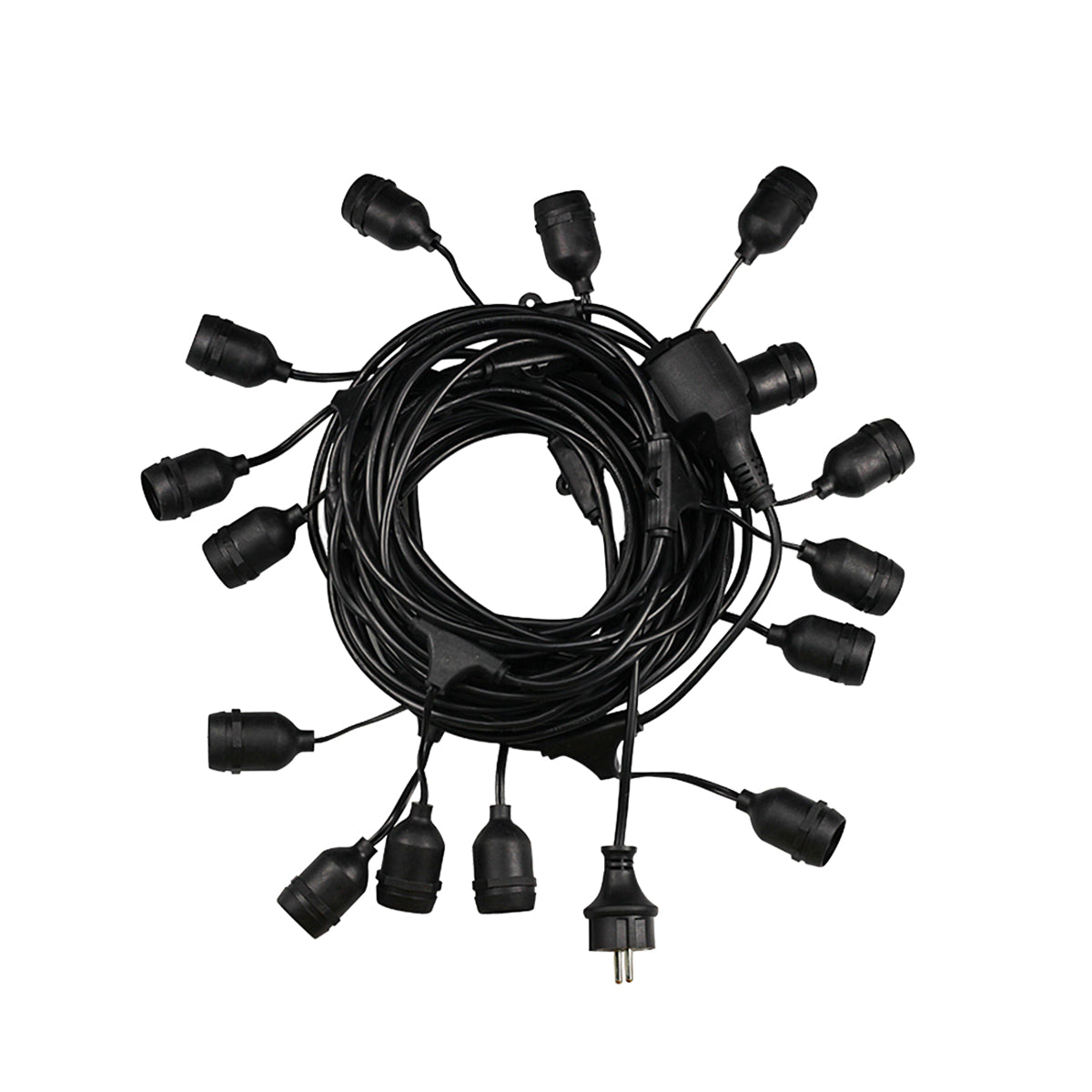 GloboStar® 78985 WIRE GARLAND Καλωδιογιρλάντα PVC 20 Μέτρων με 15 Ντουί E27 με Πρίζα Schuko Επεκτεινόμενη Αδιάβροχη IP65 - ledmania.gr
