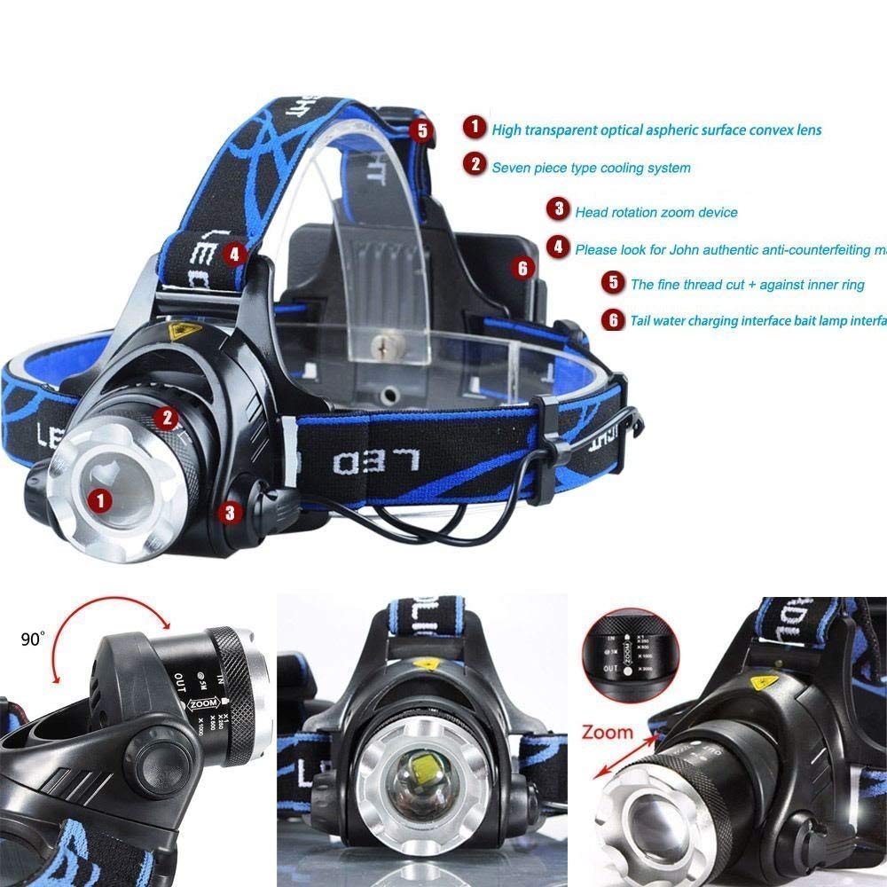 GloboStar® 79055 Φακός Κεφαλής Επαναφορτιζόμενος LED CREE XML2-T6 Chip 10 Watt 800lm με 2 x 18650 Μπαταρίες 5200mAh - Ψυχρό Λευκό 6000K - Μ8.5 x Π6.5 x Υ7cm - ledmania.gr
