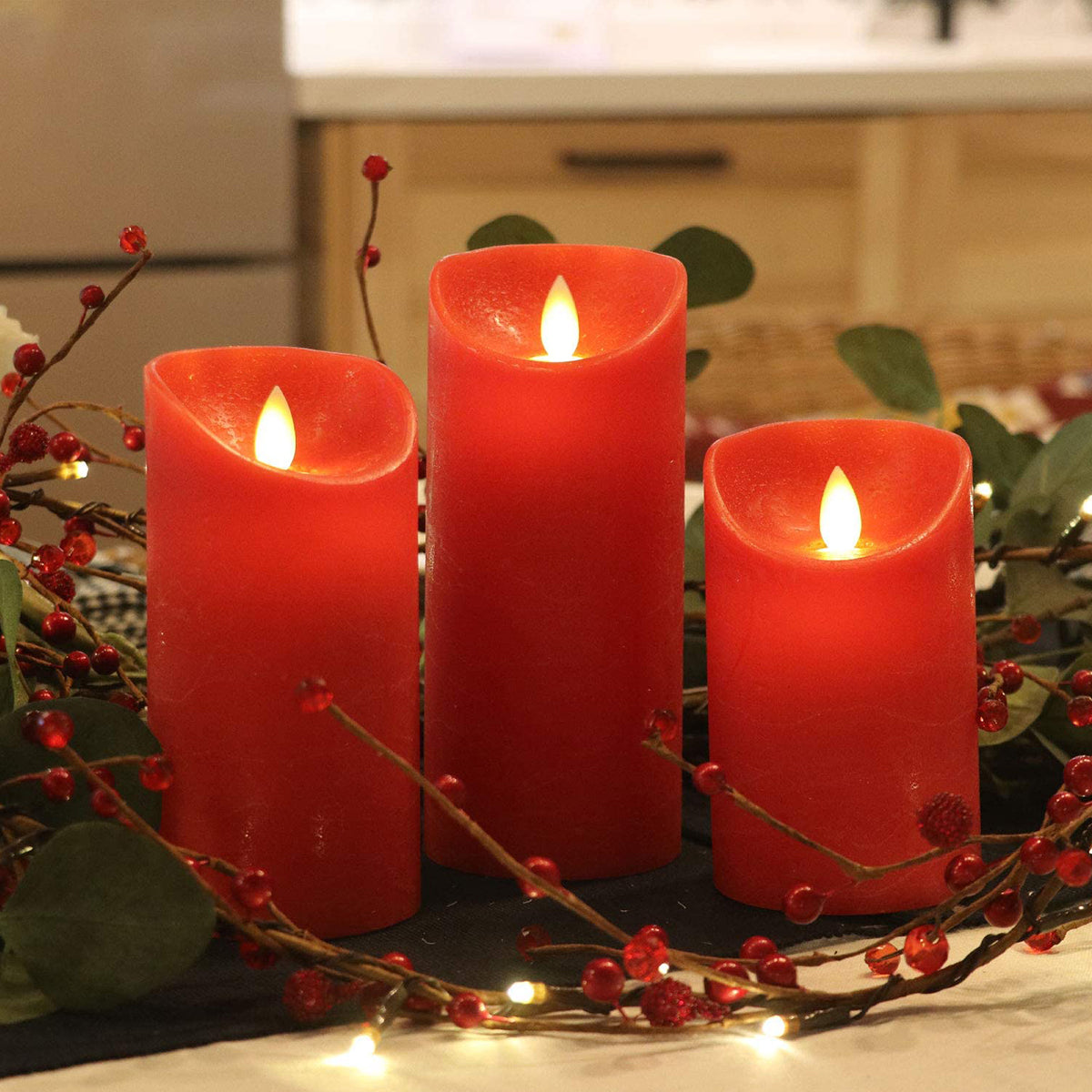 GLOBOSTAR® FIREFLAME 79558 Διακοσμητικό Κερί Παραφίνης με Εφέ Κινούμενης Φλόγας & IR Ασύρματο Χειριστήριο LED 0.5W 25lm 120° DC 3V με 2xAA Μπαταρίες IP20 Θερμό Λευκό 2700K Dimmable - Κόκκινο - Μ7.5 x Π7.5 x Υ15cm - Πακέτο 3 Τεμαχίων - 1 Χρόνο Εγγύηση