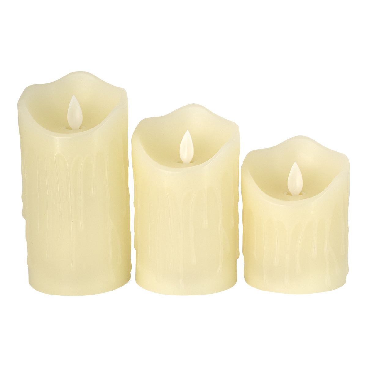 GloboStar® 79561 ΣΕΤ 3 Διακοσμητικών Realistic Κεριών Παραφίνης με LED Εφέ Κινούμενης Φλόγας - Μπαταρίας & Ασύρματο Χειριστήριο IR Σχέδιο Λιωμένο Κερί Θερμό Λευκό 3000K Dimmable - ledmania.gr