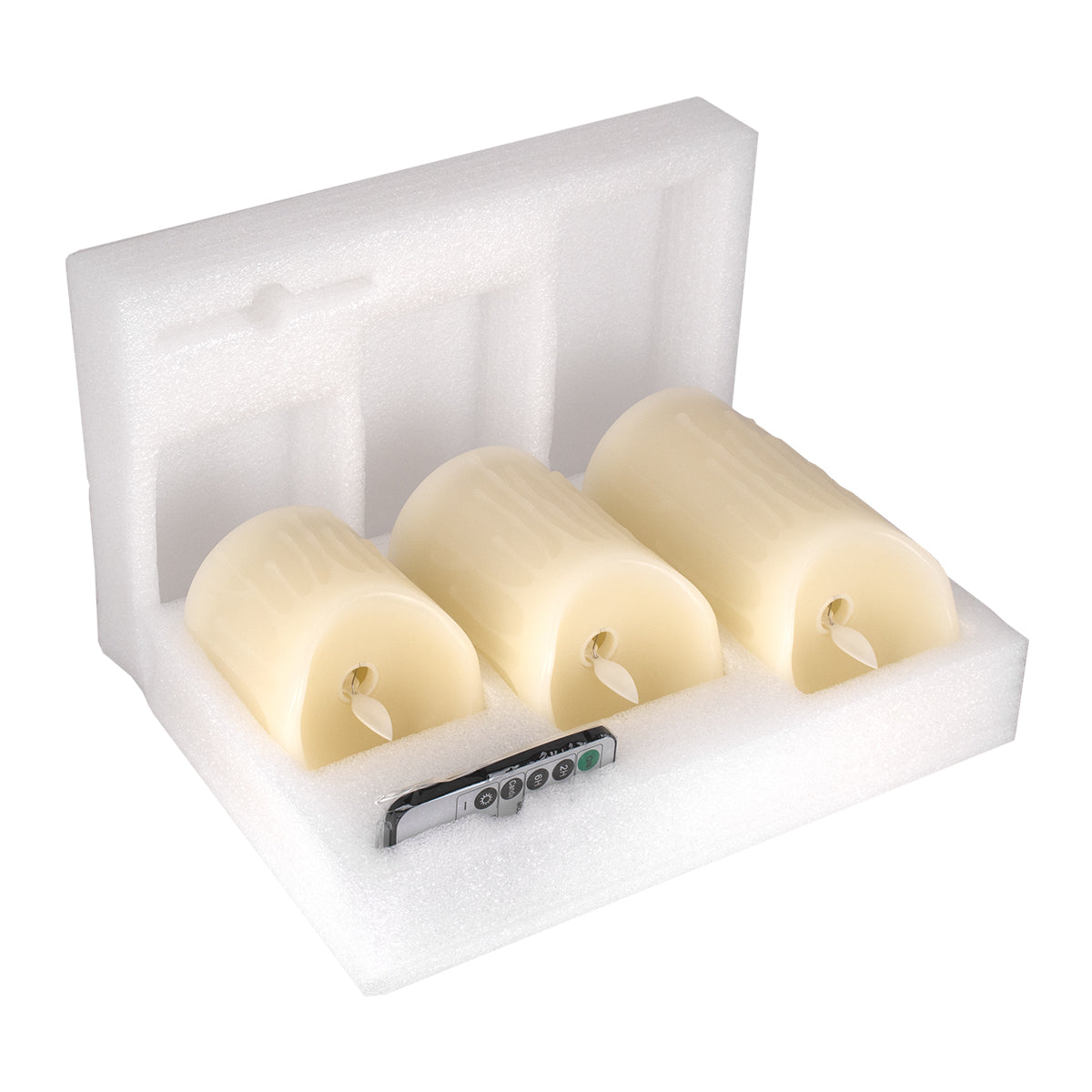 GloboStar® 79561 ΣΕΤ 3 Διακοσμητικών Realistic Κεριών Παραφίνης με LED Εφέ Κινούμενης Φλόγας - Μπαταρίας & Ασύρματο Χειριστήριο IR Σχέδιο Λιωμένο Κερί Θερμό Λευκό 3000K Dimmable - ledmania.gr