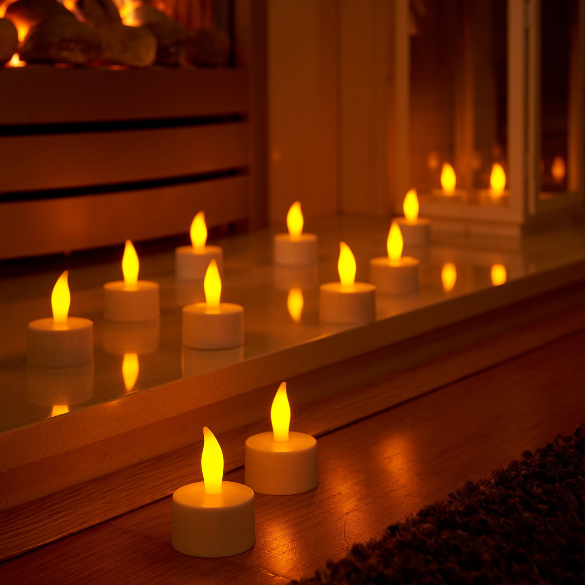 GLOBOSTAR® FIREFLAME 79565 Διακοσμητικά Κεράκια Ρεσώ με Εφέ Κινούμενης Φλόγας & Βάση Φόρτισης LED 0.2W 5lm 180° DC 1.2V με 12x Επαναφορτιζόμενες Μπαταρίες Ni-MH IP20 Θερμό Λευκό 2700K - Λευκό - Μ3.9 x Π3.9 x Υ4.9cm - Πακέτο 6 Τεμαχίων - 2 Χρόνια Εγγύηση