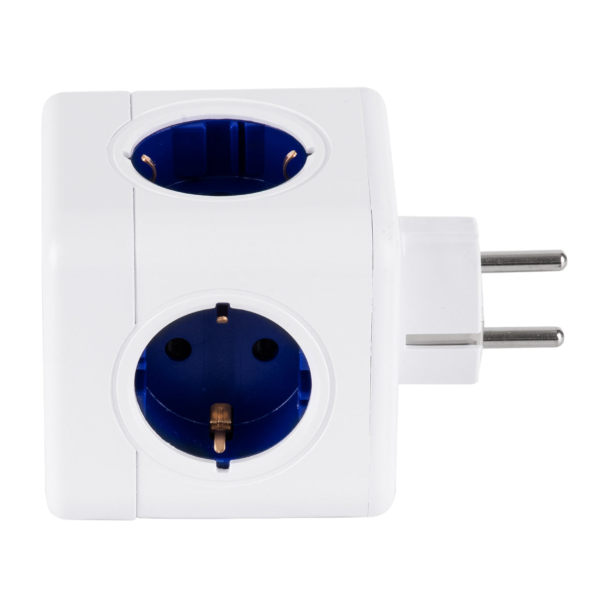 GloboStar® TRAVEL PowerCube PRO Certified 79629 Πολύπριζο 5 Θέσεων με 5 Πρίζες Ασφαλείας Childproof EU Schuko AC 220-240V Μ7.5 x Π11.5 x Υ7.5 - Λευκό με Μπλε - Max Load 3680W/16A - ledmania.gr