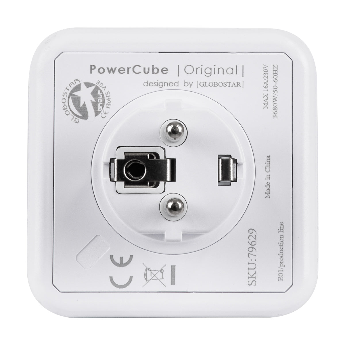 GloboStar® TRAVEL PowerCube PRO Certified 79629 Πολύπριζο 5 Θέσεων με 5 Πρίζες Ασφαλείας Childproof EU Schuko AC 220-240V Μ7.5 x Π11.5 x Υ7.5 - Λευκό με Μπλε - Max Load 3680W/16A - ledmania.gr