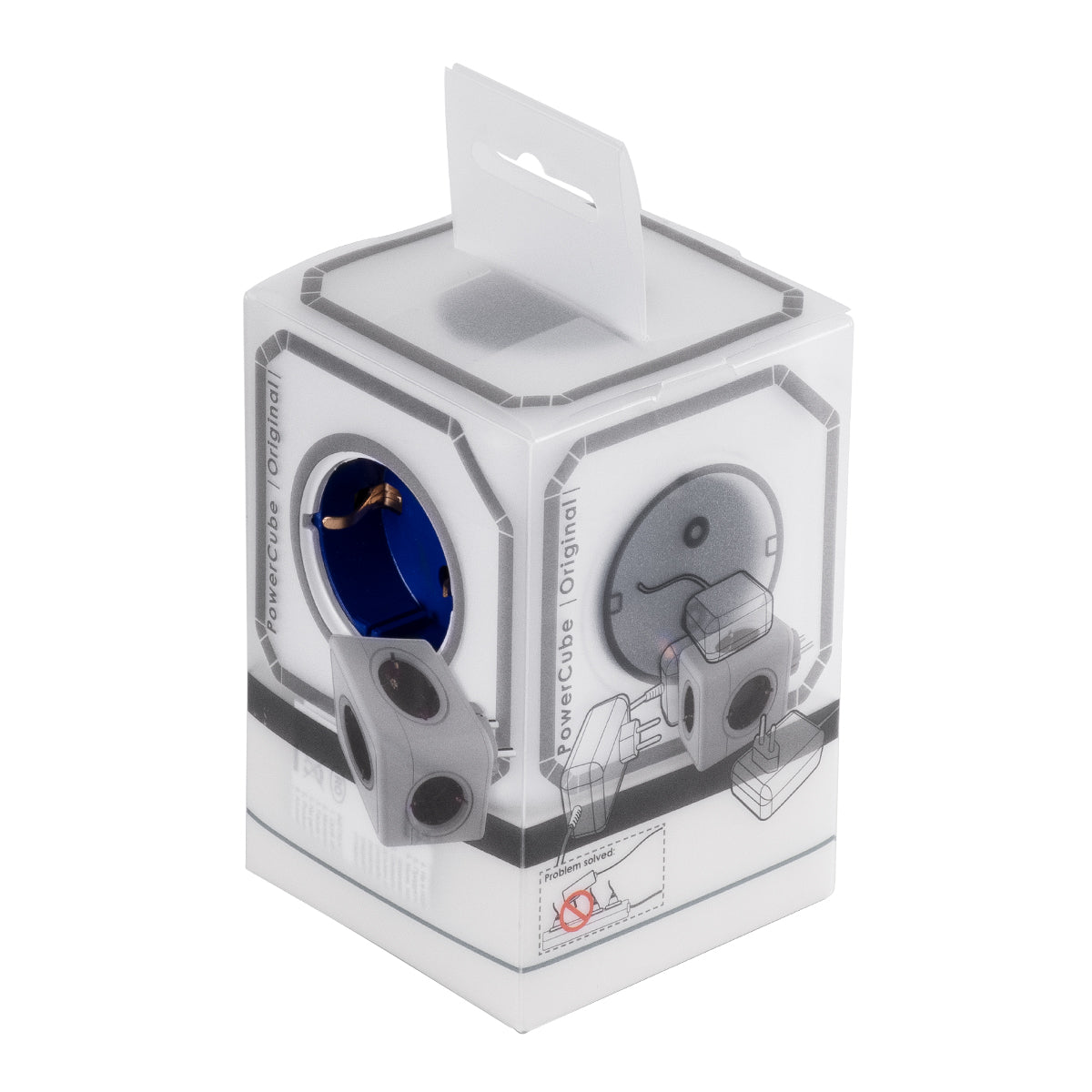 GloboStar® TRAVEL PowerCube PRO Certified 79629 Πολύπριζο 5 Θέσεων με 5 Πρίζες Ασφαλείας Childproof EU Schuko AC 220-240V Μ7.5 x Π11.5 x Υ7.5 - Λευκό με Μπλε - Max Load 3680W/16A - ledmania.gr