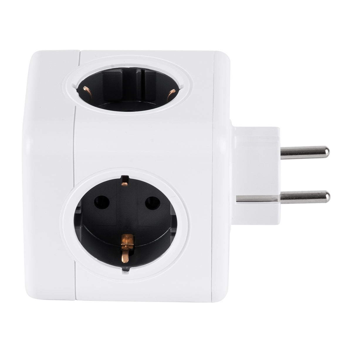 GloboStar® TRAVEL PowerCube PRO Certified 79633 Πολύπριζο 6 Θέσεων με 4 Πρίζες Ασφαλείας Childproof EU Schuko AC 220-240V & 2 Πρίζες USB Max 2.1A/DC 5V Μ7.5 x Π11.5 x Υ7.5 - Λευκό με Γκρι - Max Load 3680W/16A - ledmania.gr