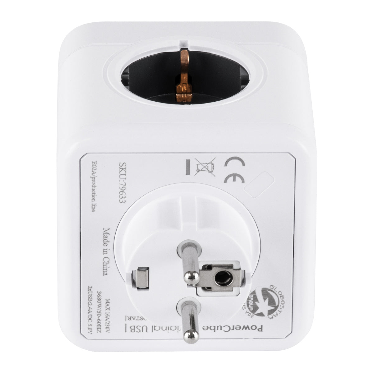 GloboStar® TRAVEL PowerCube PRO Certified 79633 Πολύπριζο 6 Θέσεων με 4 Πρίζες Ασφαλείας Childproof EU Schuko AC 220-240V & 2 Πρίζες USB Max 2.1A/DC 5V Μ7.5 x Π11.5 x Υ7.5 - Λευκό με Γκρι - Max Load 3680W/16A - ledmania.gr