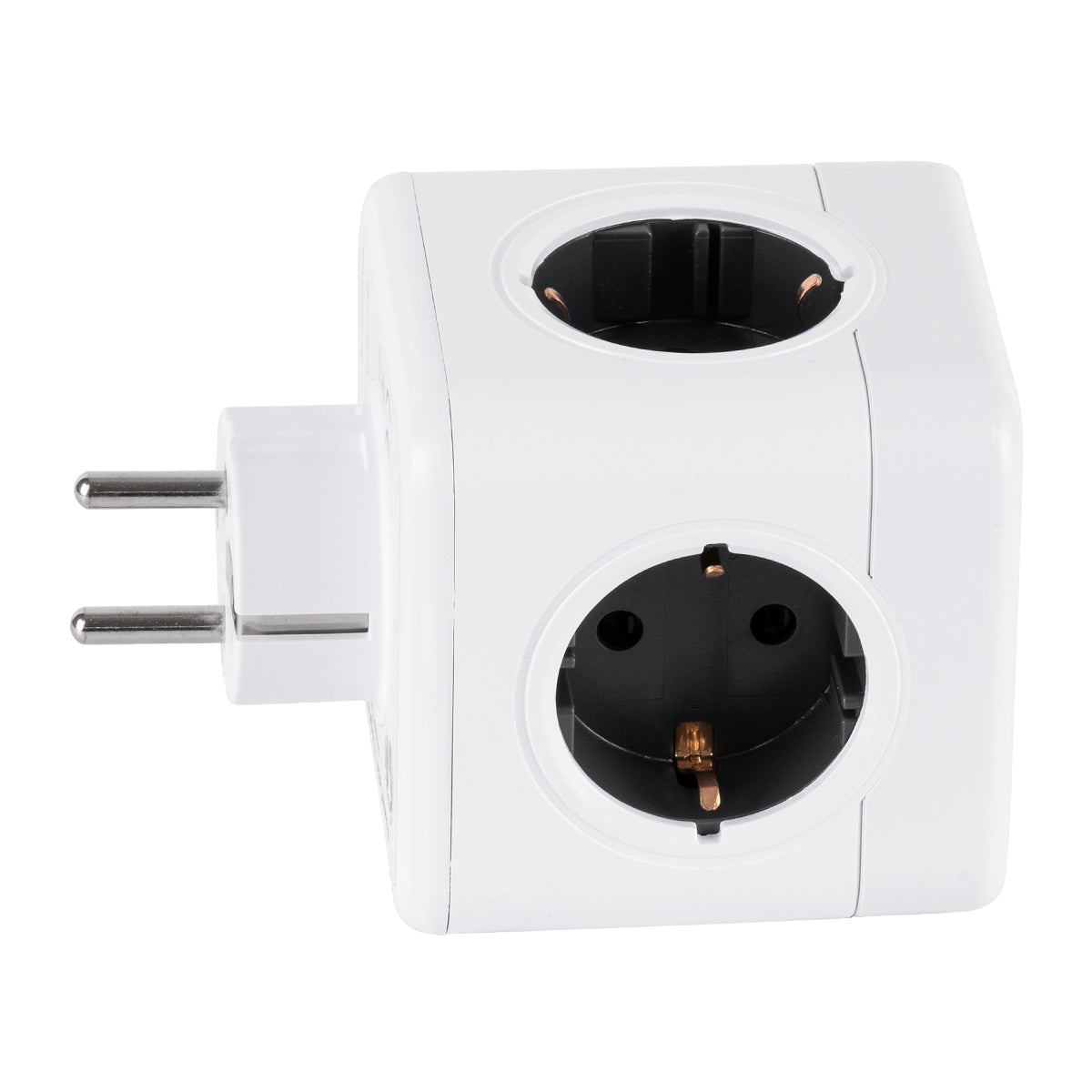 GloboStar® TRAVEL PowerCube PRO Certified 79633 Πολύπριζο 6 Θέσεων με 4 Πρίζες Ασφαλείας Childproof EU Schuko AC 220-240V & 2 Πρίζες USB Max 2.1A/DC 5V Μ7.5 x Π11.5 x Υ7.5 - Λευκό με Γκρι - Max Load 3680W/16A - ledmania.gr