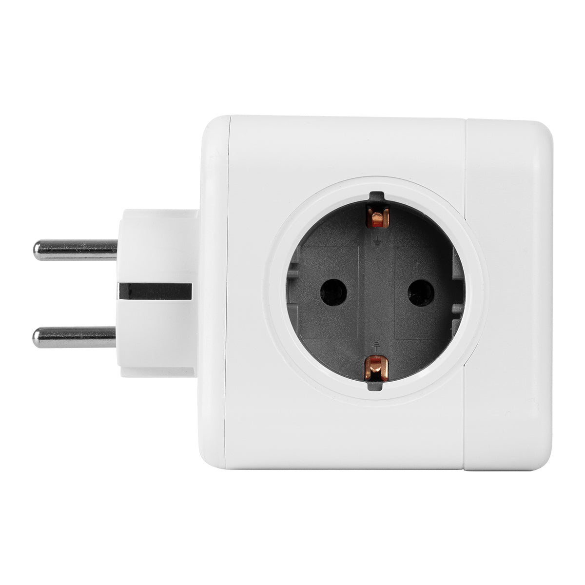 GloboStar® TRAVEL PowerCube PRO Certified 79633 Πολύπριζο 6 Θέσεων με 4 Πρίζες Ασφαλείας Childproof EU Schuko AC 220-240V & 2 Πρίζες USB Max 2.1A/DC 5V Μ7.5 x Π11.5 x Υ7.5 - Λευκό με Γκρι - Max Load 3680W/16A - ledmania.gr