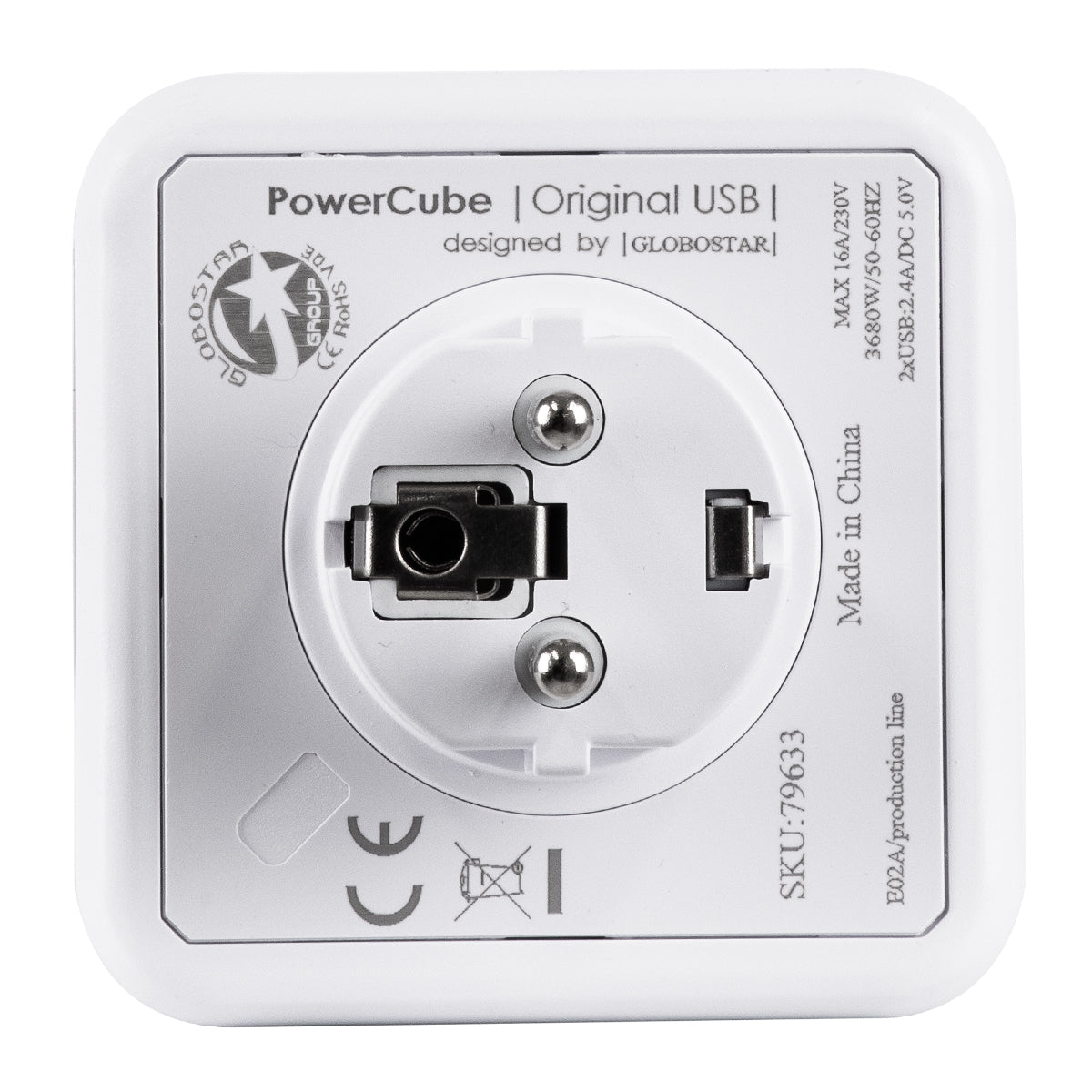 GloboStar® TRAVEL PowerCube PRO Certified 79633 Πολύπριζο 6 Θέσεων με 4 Πρίζες Ασφαλείας Childproof EU Schuko AC 220-240V & 2 Πρίζες USB Max 2.1A/DC 5V Μ7.5 x Π11.5 x Υ7.5 - Λευκό με Γκρι - Max Load 3680W/16A - ledmania.gr