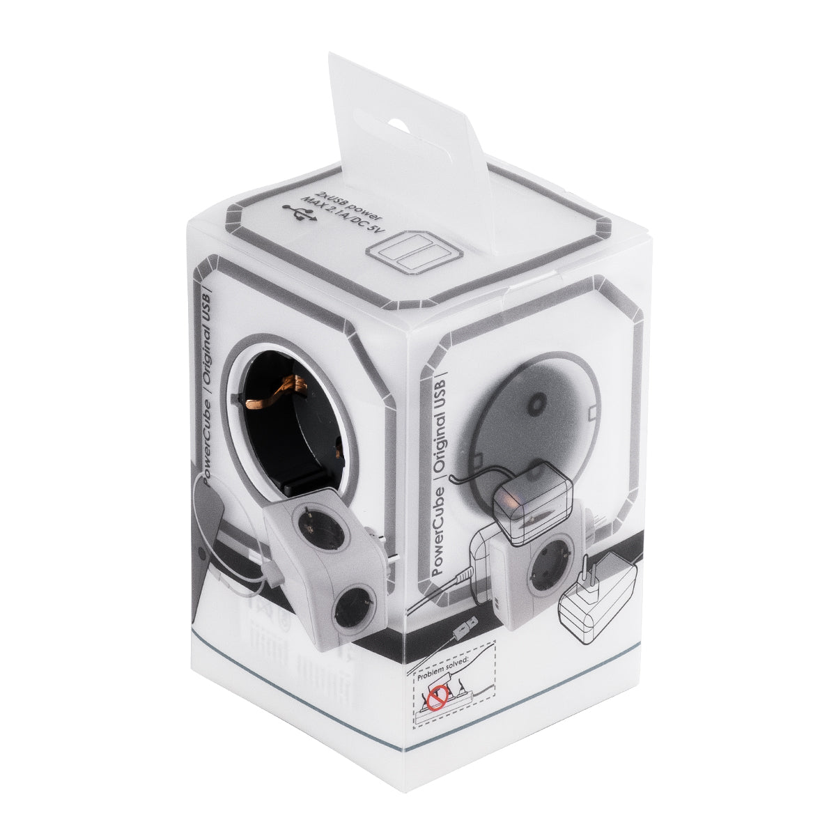 GloboStar® TRAVEL PowerCube PRO Certified 79633 Πολύπριζο 6 Θέσεων με 4 Πρίζες Ασφαλείας Childproof EU Schuko AC 220-240V & 2 Πρίζες USB Max 2.1A/DC 5V Μ7.5 x Π11.5 x Υ7.5 - Λευκό με Γκρι - Max Load 3680W/16A - ledmania.gr