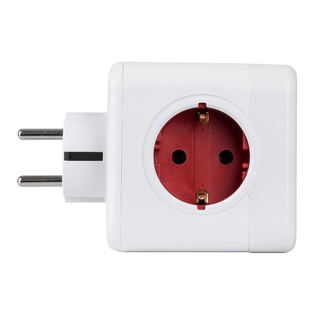 GloboStar® TRAVEL PowerCube PRO Certified 79634 Πολύπριζο 6 Θέσεων με 4 Πρίζες Ασφαλείας Childproof EU Schuko AC 220-240V & 2 Πρίζες USB Max 2.1A/DC 5V Μ7.5 x Π11.5 x Υ7.5 - Λευκό με Κόκκινο - Max Load 3680W/16A - ledmania.gr