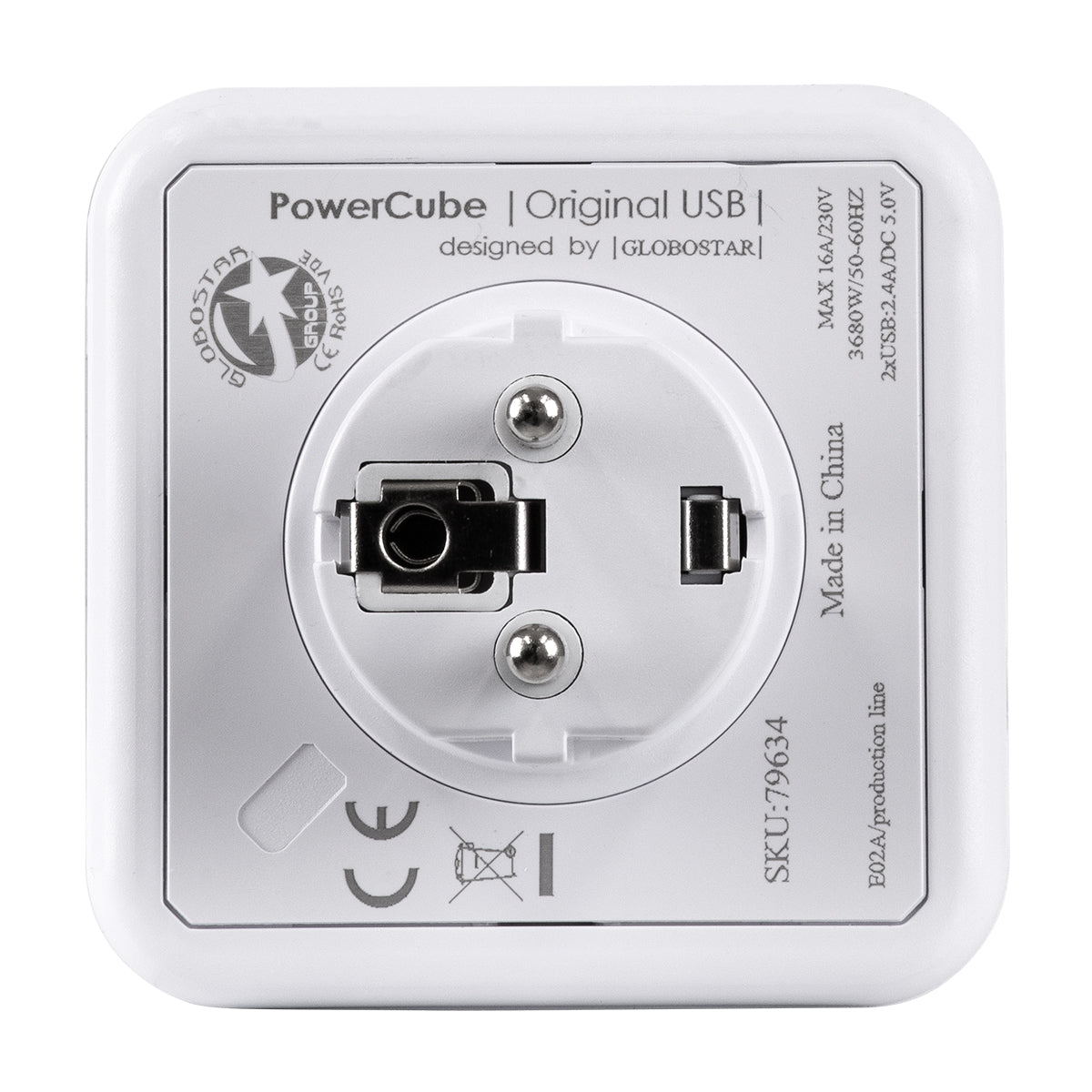 GloboStar® TRAVEL PowerCube PRO Certified 79634 Πολύπριζο 6 Θέσεων με 4 Πρίζες Ασφαλείας Childproof EU Schuko AC 220-240V & 2 Πρίζες USB Max 2.1A/DC 5V Μ7.5 x Π11.5 x Υ7.5 - Λευκό με Κόκκινο - Max Load 3680W/16A - ledmania.gr