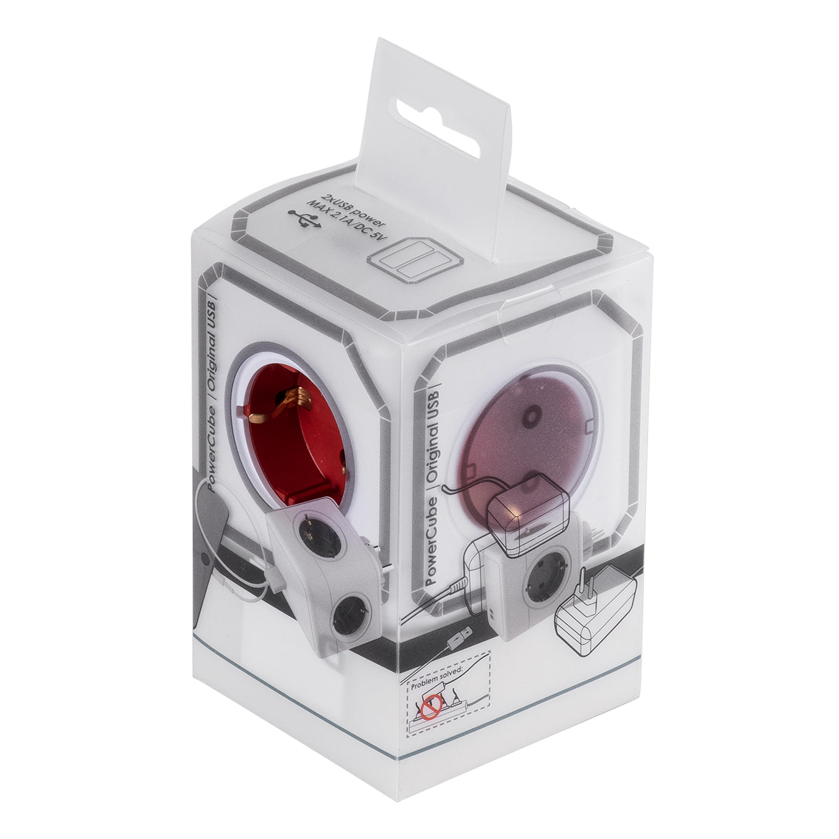 GloboStar® TRAVEL PowerCube PRO Certified 79634 Πολύπριζο 6 Θέσεων με 4 Πρίζες Ασφαλείας Childproof EU Schuko AC 220-240V & 2 Πρίζες USB Max 2.1A/DC 5V Μ7.5 x Π11.5 x Υ7.5 - Λευκό με Κόκκινο - Max Load 3680W/16A - ledmania.gr