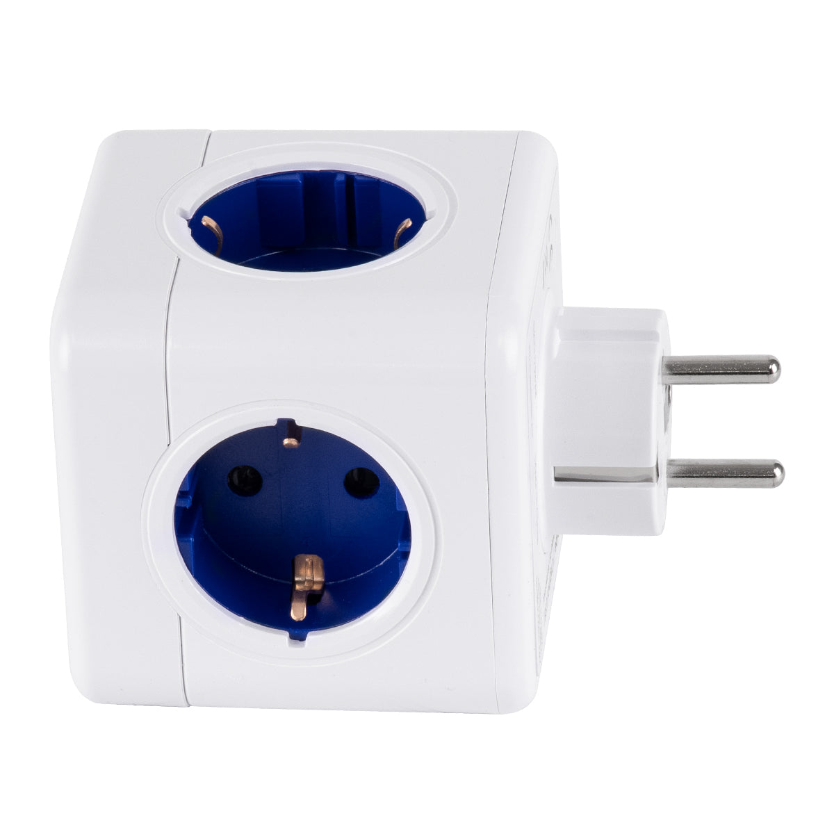 GloboStar® TRAVEL PowerCube PRO Certified 79638 Πολύπριζο 6 Θέσεων με 4 Πρίζες Ασφαλείας Childproof EU Schuko AC 220-240V & 2 Πρίζες USB Max 2.1A/DC 5V Μ7.5 x Π11.5 x Υ7.5 - Λευκό με Μπλε - Max Load 3680W/16A - ledmania.gr