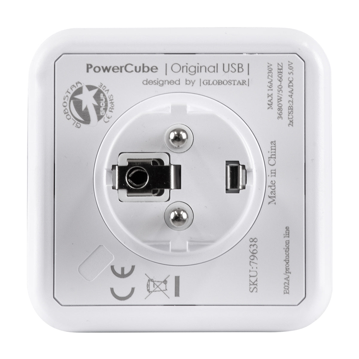 GloboStar® TRAVEL PowerCube PRO Certified 79638 Πολύπριζο 6 Θέσεων με 4 Πρίζες Ασφαλείας Childproof EU Schuko AC 220-240V & 2 Πρίζες USB Max 2.1A/DC 5V Μ7.5 x Π11.5 x Υ7.5 - Λευκό με Μπλε - Max Load 3680W/16A - ledmania.gr