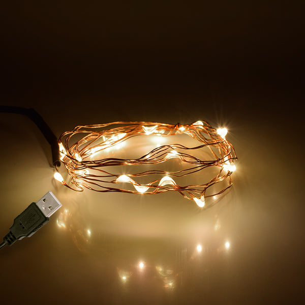 79720 Διακοσμητική Γιρλάντα 2 Μέτρων 20 LED USB 5 Volt 1.2 Watt με Χάλκινο Συρμάτινο Καλώδιο Θερμό Λευκό 3000K - ledmania.gr