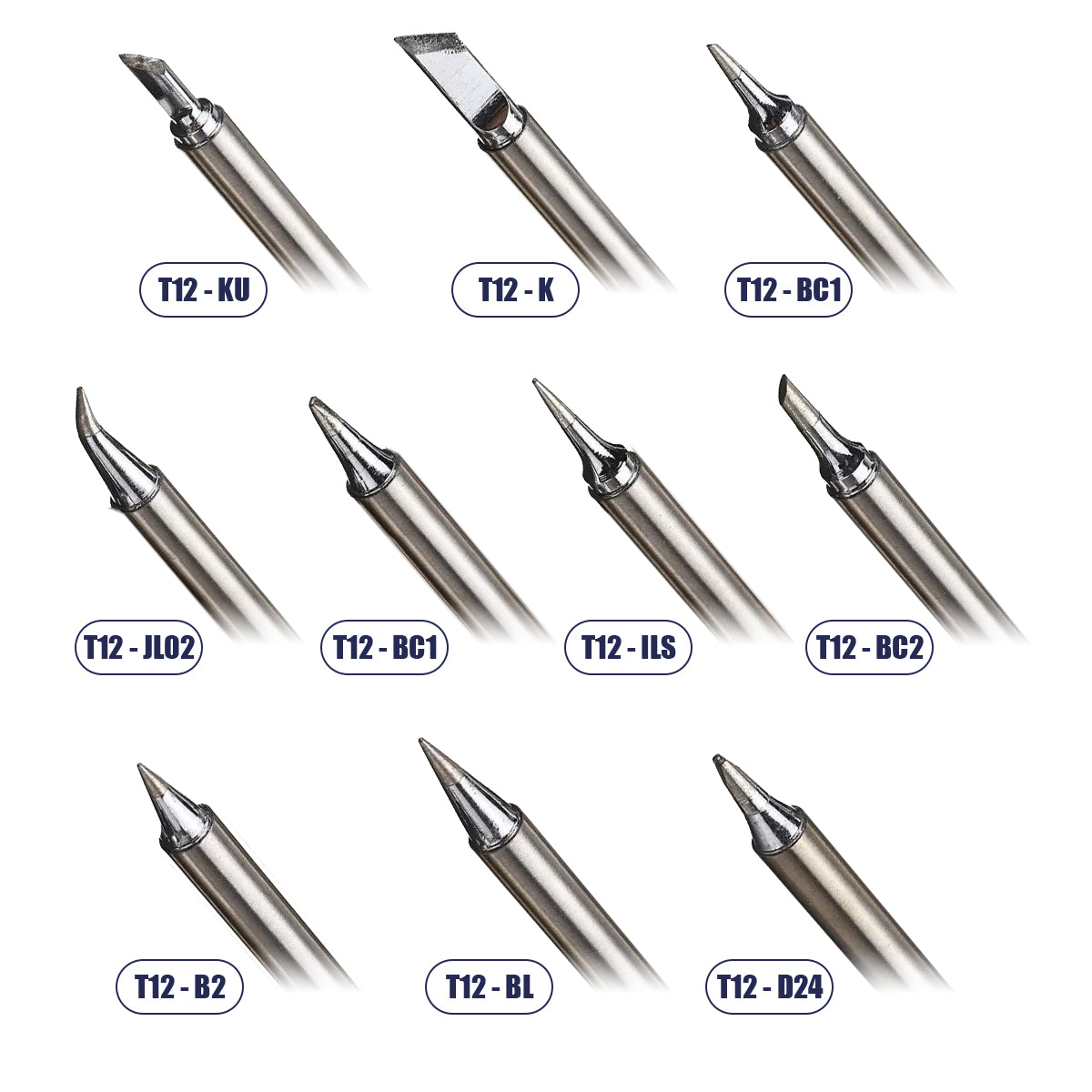 GLOBOSTAR® DRILLPRO-T12 79977 Σετ 10 Κεφαλών για Σταθμό Συγκόλλησης/Κολλητήρι Συμβατές με Μοντέλα HAKKO FX951 & FX952 - Μ15.5 x Π15.5 x Υ2cm - Πακέτο 10 Τεμαχίων