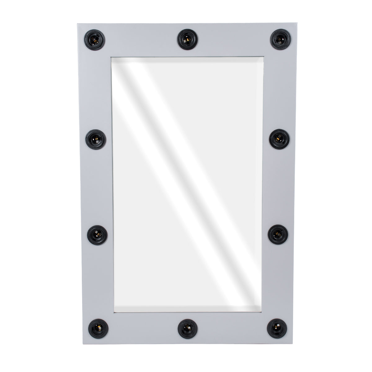 GloboStar® MAKEUP MIRROR-60x90-3 Μοντέρνος Καθρέπτης Μακιγιάζ με Πλαίσιο Φυσικού Ξύλου με Διακόπτη On/Off 10 x E27 AC220-240V - Μ60 x Π7 x Υ90cm - Γκρι Τσιμέντου - ledmania.gr