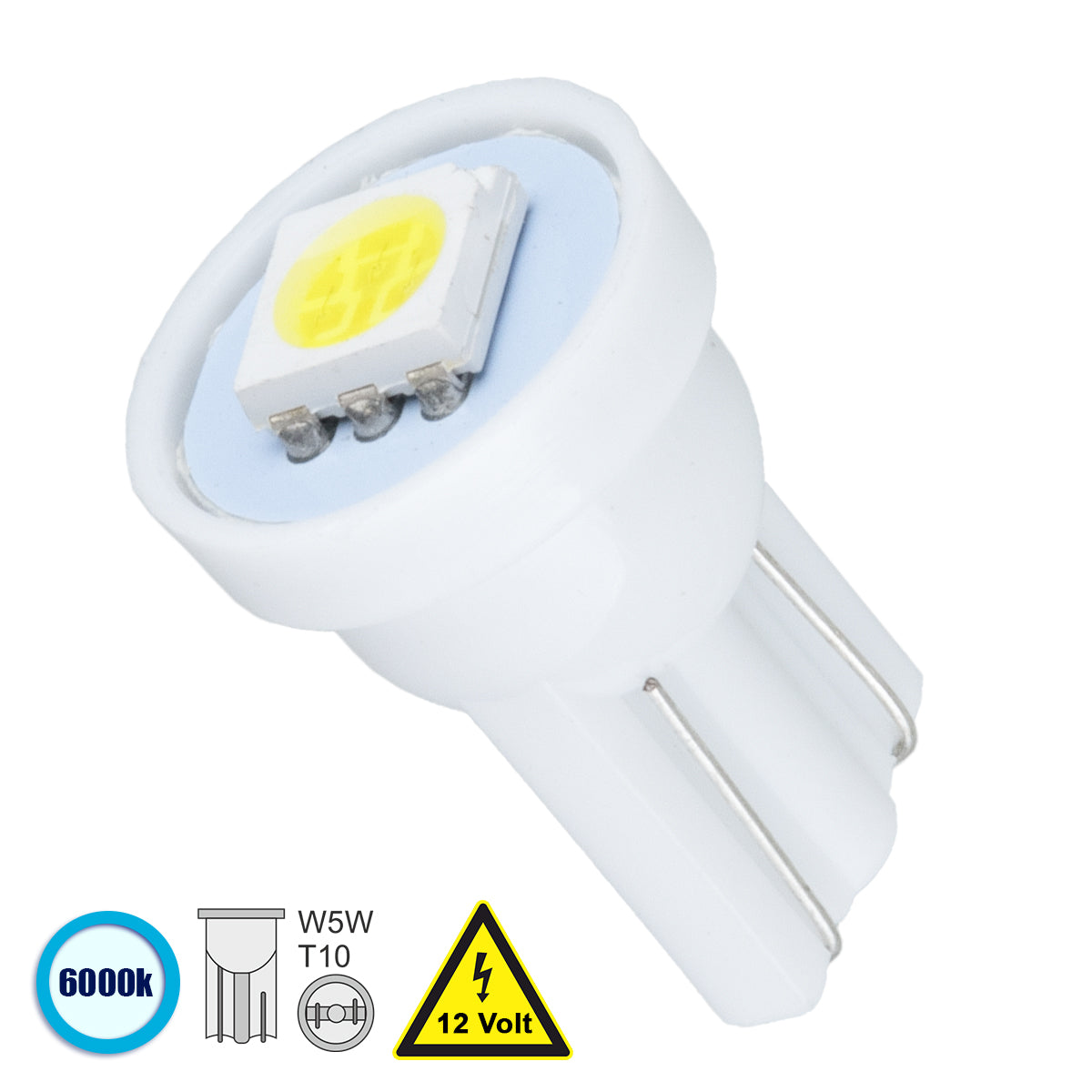 GLOBOSTAR® W5W-T10 81044 Λάμπα W5W T10 LED 0.12W 22lm 120° DC 12V IP20 Ψυχρό Λευκό 6000K - 1 x Epistar SMD5050 Chip - Μ1.1 x Π1.1 x Υ1.7cm - 1 Χρόνο Εγγύηση - ledmania.gr