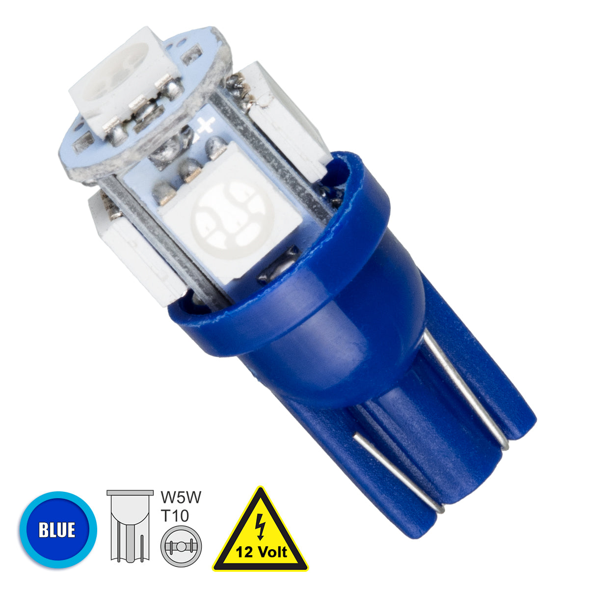 GLOBOSTAR® W5W-T10 81053 Λάμπα W5W T10 LED 0.6W 110lm 360° DC 12V IP20 Μπλε - 5 x Epistar SMD5050 Chip - Μ1.2 x Π1.2 x Υ2.7cm - 1 Χρόνο Εγγύηση - ledmania.gr