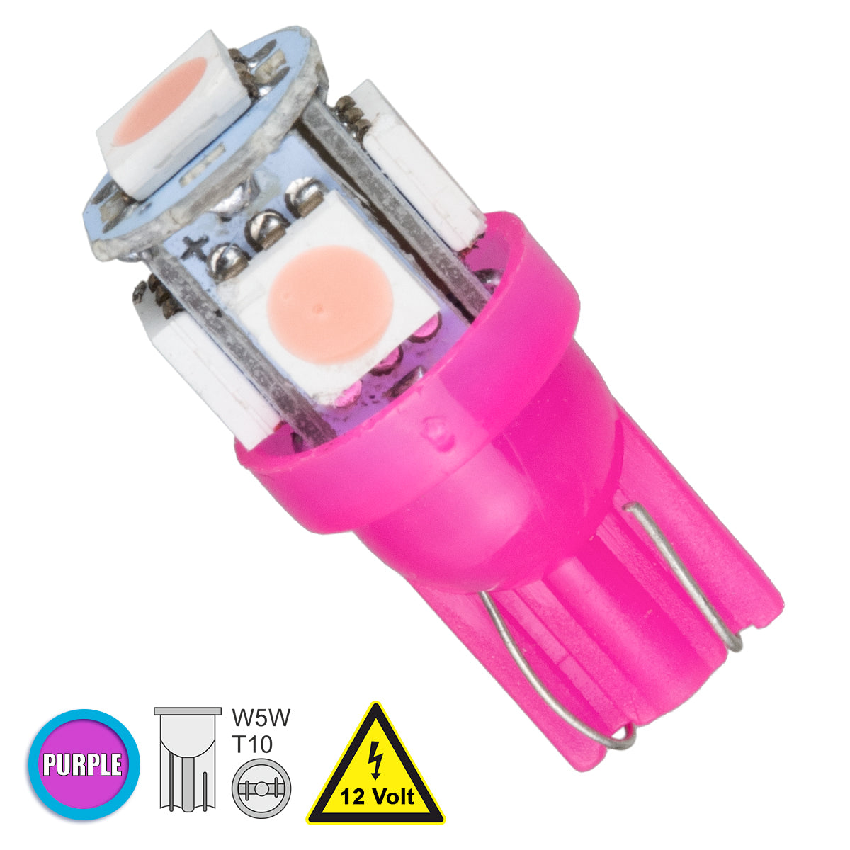 GLOBOSTAR® W5W-T10 81055 Λάμπα W5W T10 LED 0.6W 110lm 360° DC 12V IP20 Ροζ - 5 x Epistar SMD5050 Chip - Μ1.2 x Π1.2 x Υ2.7cm - 1 Χρόνο Εγγύηση - ledmania.gr