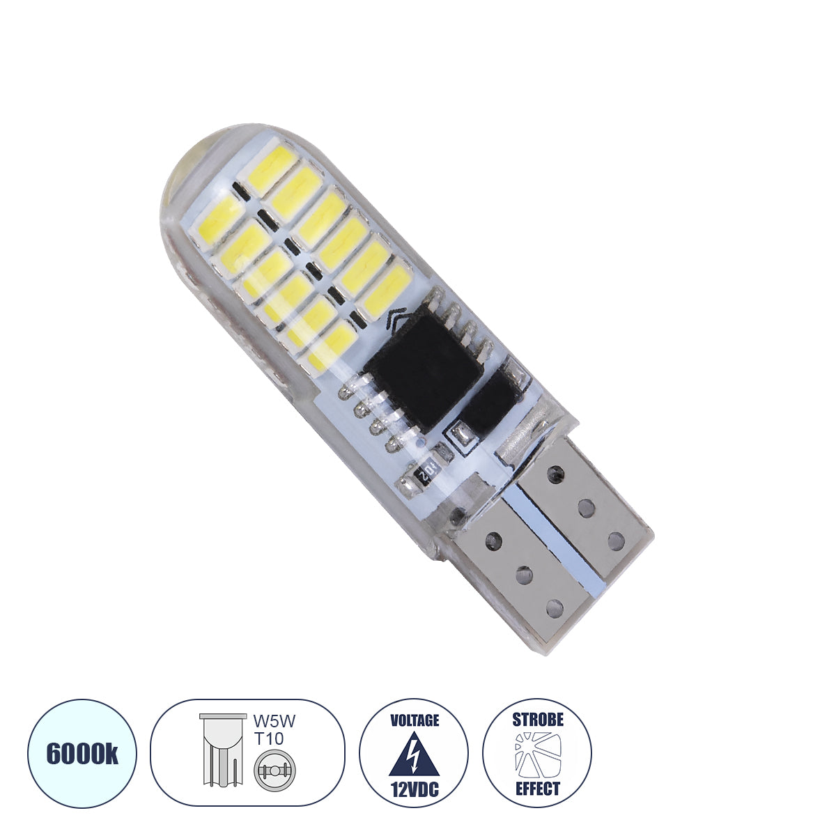 GLOBOSTAR® W5W-T10 81058 Λάμπα W5W T10 LED 1W 192lm 360° DC 12V IP20 Ψυχρό Λευκό 6000K Strobe - 24 x Epistar SMD3014 Chip - Μ1 x Π1 x Υ3.2cm - 1 Χρόνο Εγγύηση - ledmania.gr