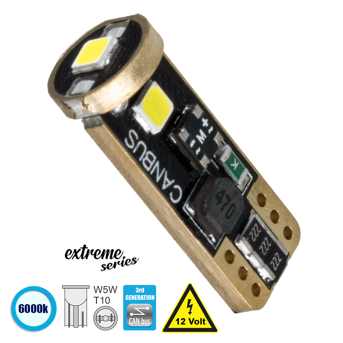 GloboStar® 81115 Λάμπα Αυτοκίνητου T10 W5W 3rd Generation Can-Bus Extreme Series LED 3 SMD 3030 3W 423lm 360° DC 12V IP20 Ψυχρό Λευκό 6000K - ledmania.gr