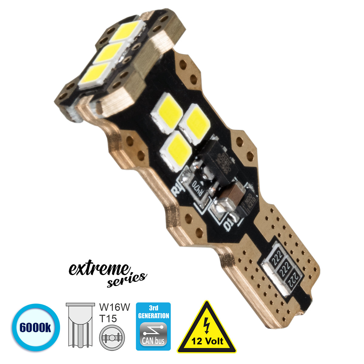 GloboStar® 81132 Λάμπα Αυτοκίνητου T15 - W16W 3rd Generation Can-Bus Extreme Series LED 9 SMD 3030 8W 1200lm 360° DC 12V IP20 Ψυχρό Λευκό 6000K - ledmania.gr