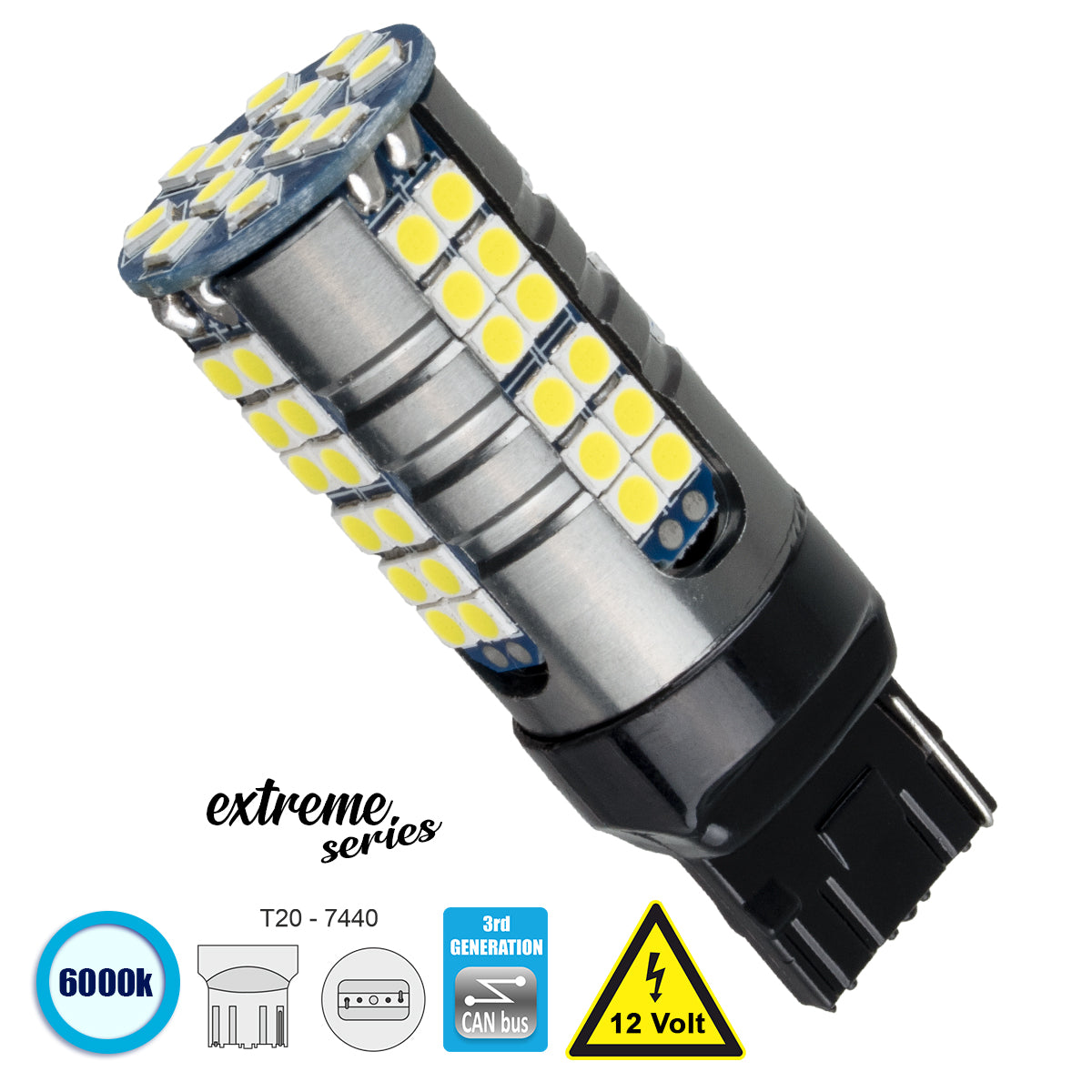 GLOBOSTAR® W21W-T20 81161 Λάμπα W21W T20 7440 CANbus LED 19W 2100lm 360° DC 12V IP20 Ψυχρό Λευκό 6000K - 66 x Epistar SMD3030 Chip - Μ2.1 x Π2.1 x Υ5.8cm - 1 Χρόνο Εγγύηση - ledmania.gr