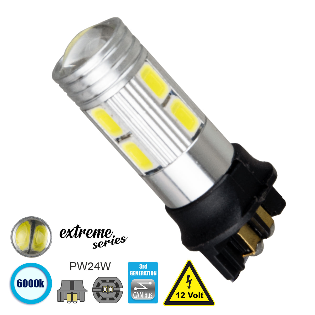 GloboStar® 81172 Λάμπα Αυτοκίνητου PW24W 3rd Generation Can-Bus Extreme Series LED 10 SMD 5630 5W 750lm 360° DC 12V IP20 Ψυχρό Λευκό 6000K - ledmania.gr