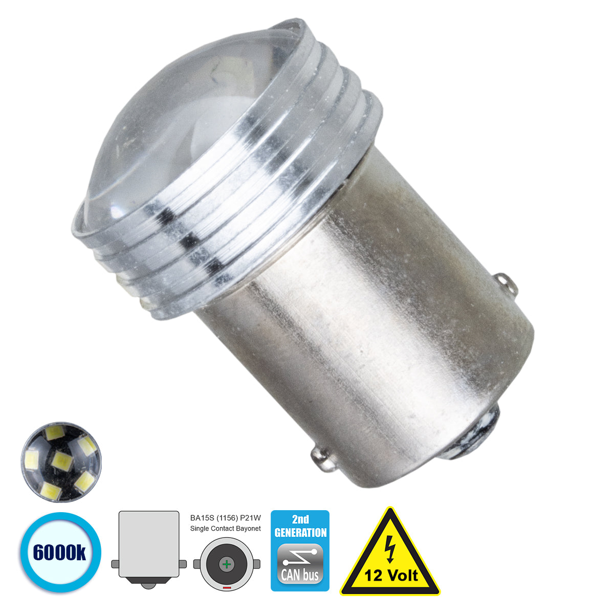GloboStar® 81204 Λάμπα Αυτοκίνητου 1156 - BA15S - P21W 2nd Generation Can-Bus Series LED 6 SMD 2835 3W 450lm 120° DC 12V IP20 Ψυχρό Λευκό 6000K - ledmania.gr