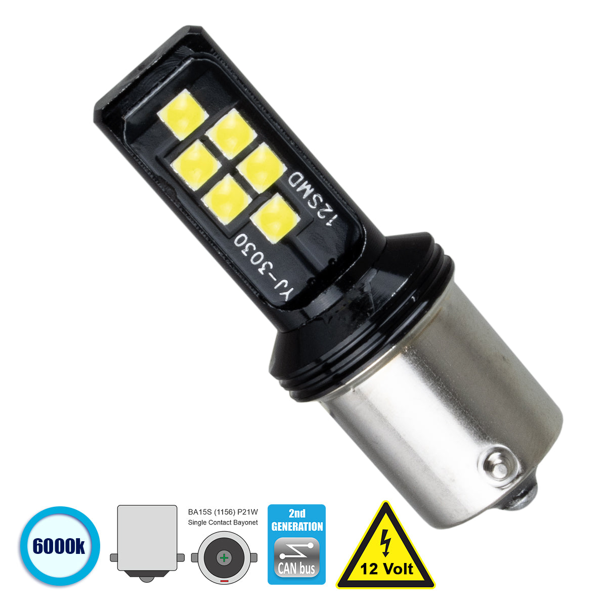 GLOBOSTAR® P21W-1156 81244 Λάμπα P21W 1156 BA15S CANbus LED 8W 1200lm 360° DC 12V IP20 Ψυχρό Λευκό 6000K - 12 x Epistar SMD3030 Chip - Μ1.8 x Π1.8 x Υ5cm - 1 Χρόνο Εγγύηση - ledmania.gr