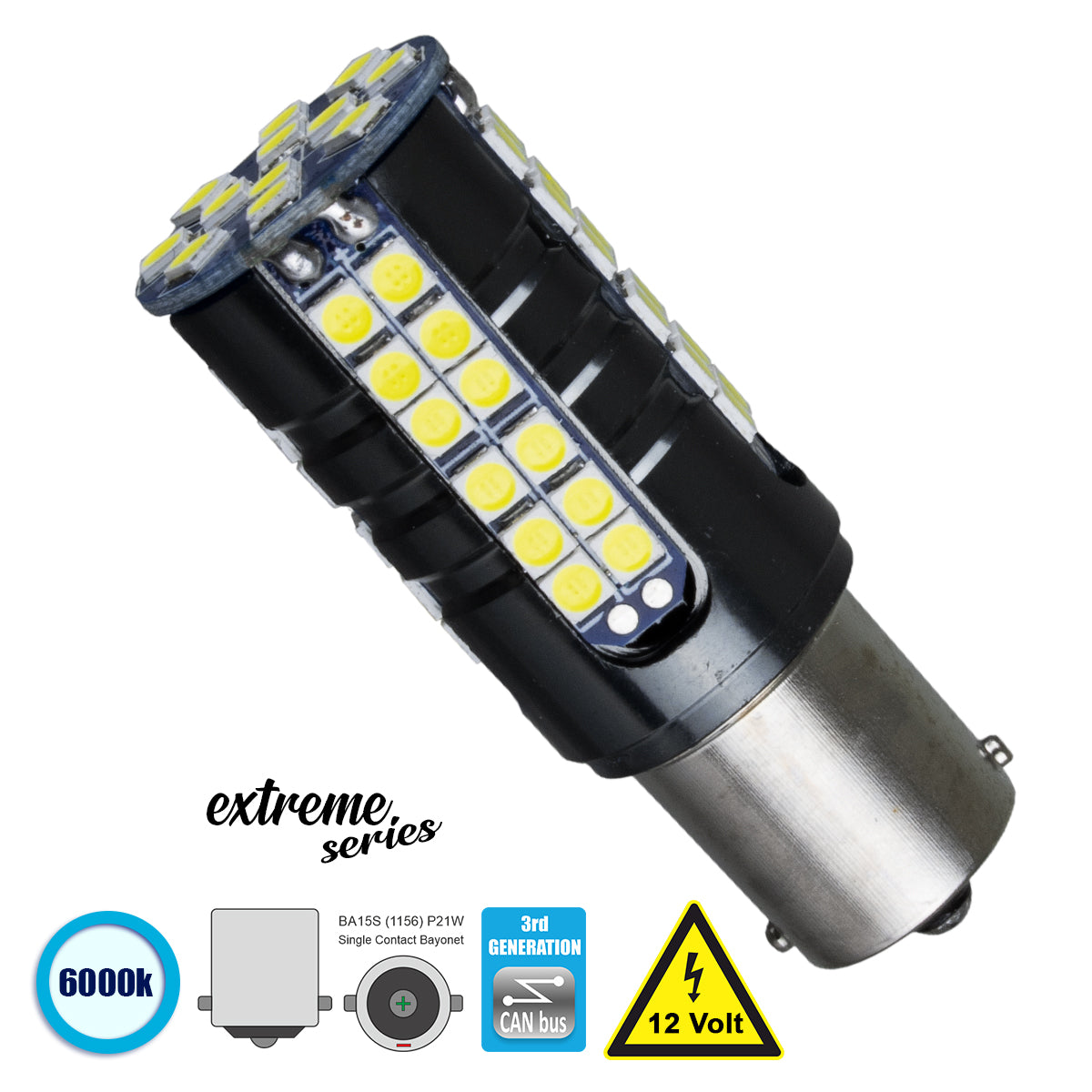 GLOBOSTAR® P21W-1156 81250 Λάμπα P21W 1156 BA15S CANbus LED 19W 2100lm 360° DC 12V IP20 Ψυχρό Λευκό 6000K - 66 x Epistar SMD3030 Chip - Μ2.1 x Π2.1 x Υ5.6cm - 1 Χρόνο Εγγύηση - ledmania.gr