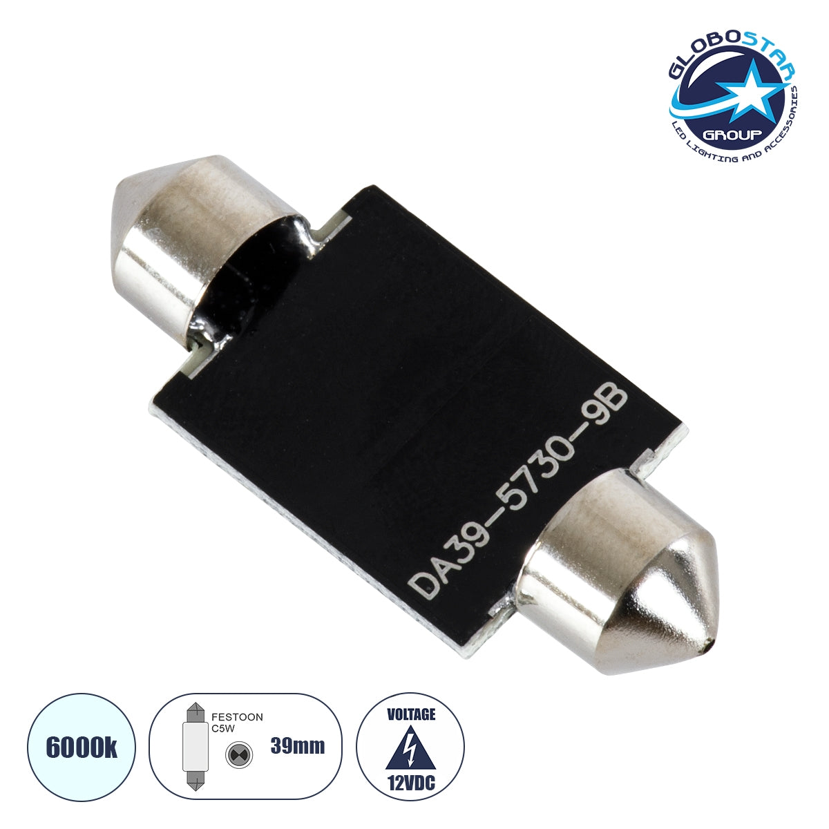 GloboStar® 81307 Λάμπα Αυτοκινήτου LED 39mm FESTOON - C5W 9xSMD5630 4.5W 675lm 120° DC 12-16V IP20 Μ3.9 x Π1.2 x Υ1.2cm Ψυχρό Λευκό 6000K - ledmania.gr