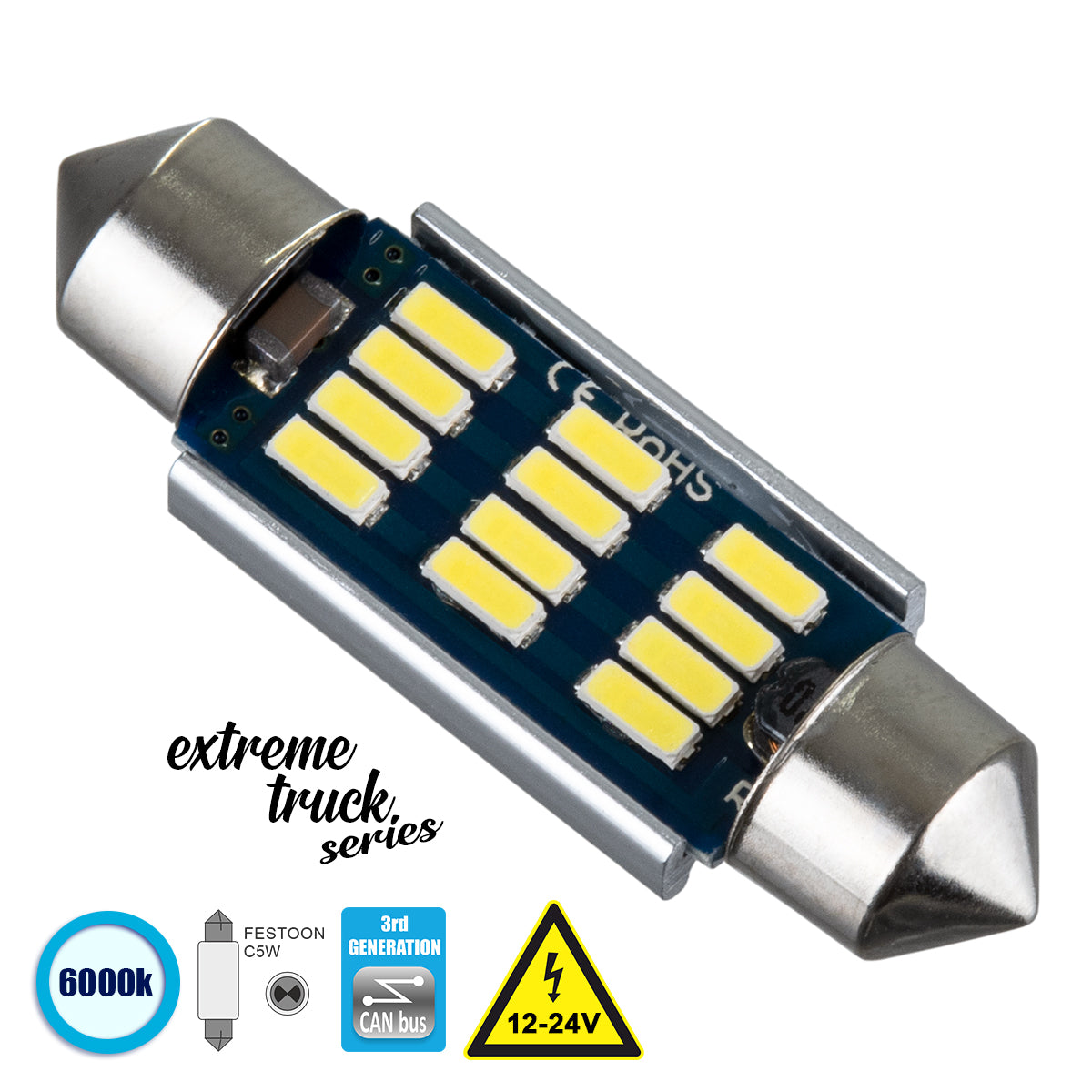 GLOBOSTAR® C5W 81330 Σωληνωτή Λάμπα C5W 39mm CANbus LED 4W 400lm 120° DC 12-24V IP20 Ψυχρό Λευκό 6000K - 12 x Epistar SMD4014 - Μ3.9 x Π1.2 x Υ1.2cm - 1 Χρόνο Εγγύηση - ledmania.gr